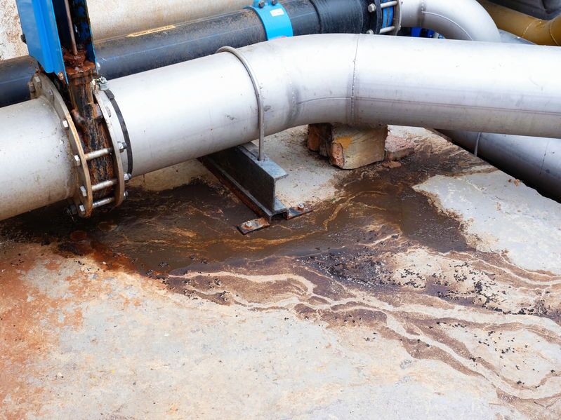 Leak from sewage water pipe. Thick bio waste leak Leak from sewage water pipe. Thick bio waste leak from broken chrome iron piping. Breakthrough sewerage system. Water flows down the road from the sewer hatch