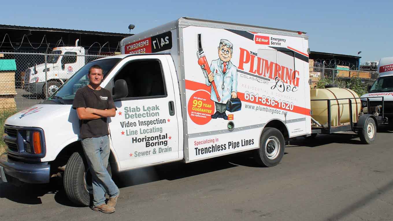 Plumber in van in Bakersfield, CA Plumber in van in Bakersfield, CA